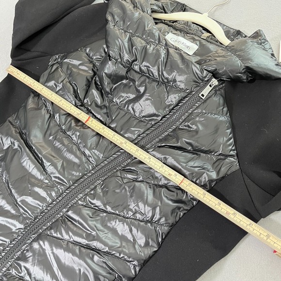 Calvin Klein Down Jacket Women Large Stretch Feather Panels Hooded Winter Parka - Picture 9 of 15